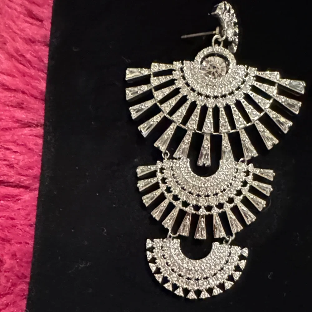 Swarovski Silver Crystal Fan Drop Earrings - Picture 3 of 5